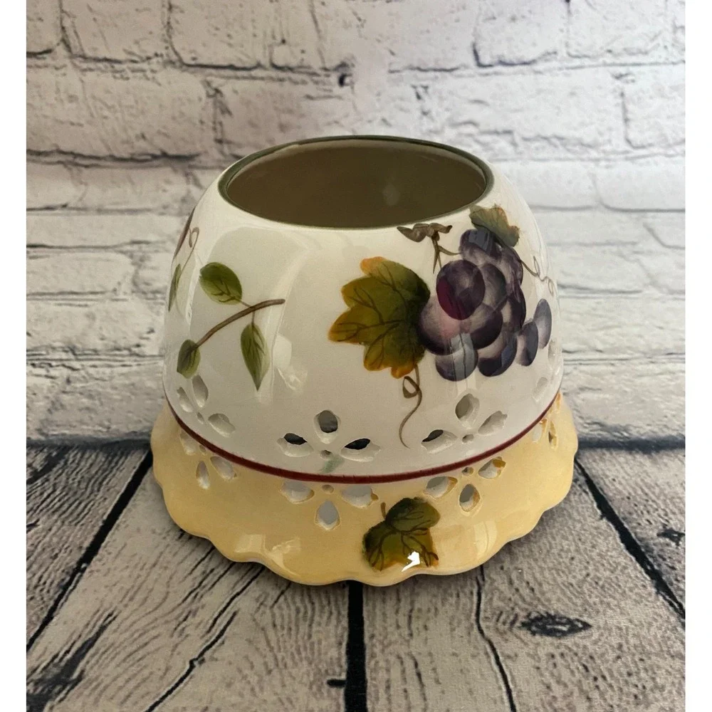 Home Interiors Sonoma Villa Ceramic Candle Jar Shade Fruit Cut Out Cottage‎ Core